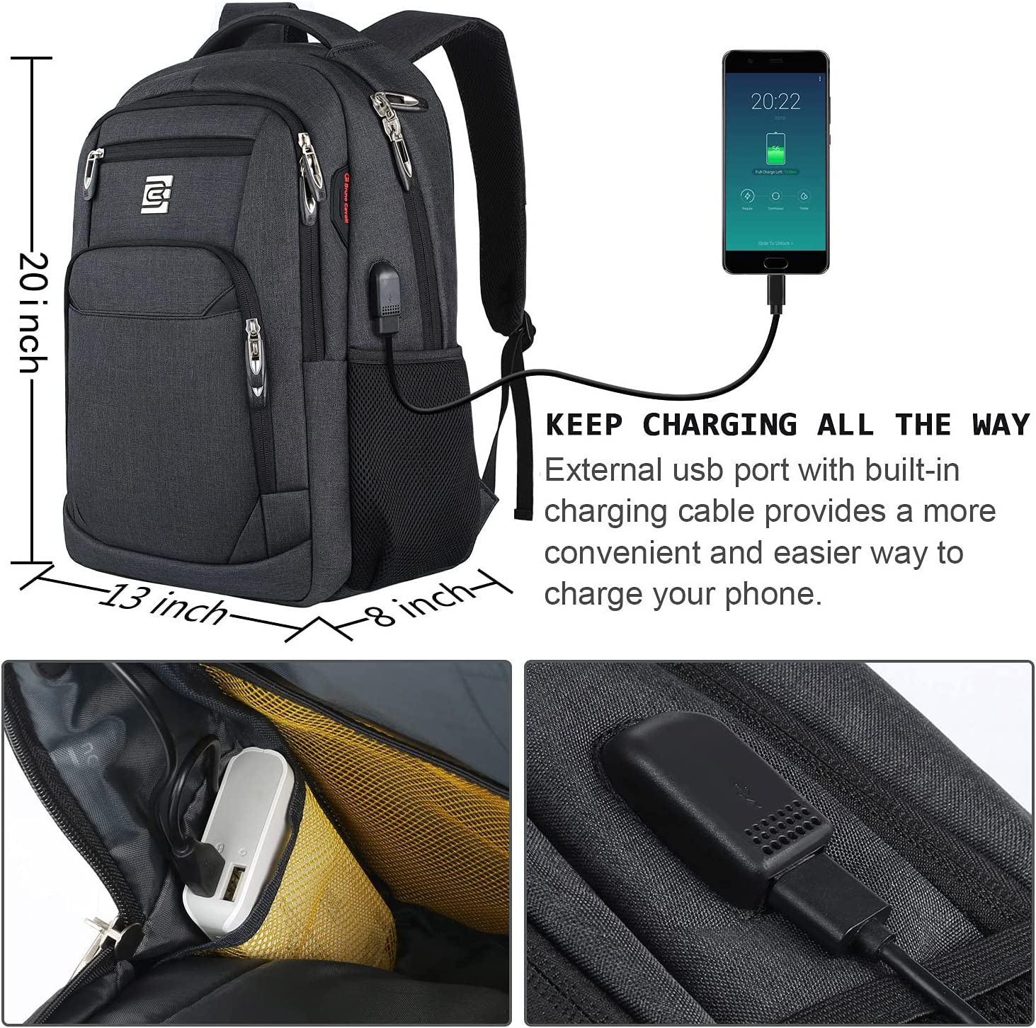 Laptop Backpack,Business Travel Anti Theft Slim Durable Laptops Backpack with USB Charging Port,Water Resistant College School Computer Bag for Women & Men Fits 15.6 Inch Laptop and Notebook - Black - Image 3
